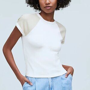Madewell Raglan-Sleeve Crewneck Short Sleeve Baby Tee White Cream Size XS NWT